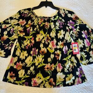 Vince Camuto Floral Blouse - Black, Green, Purple